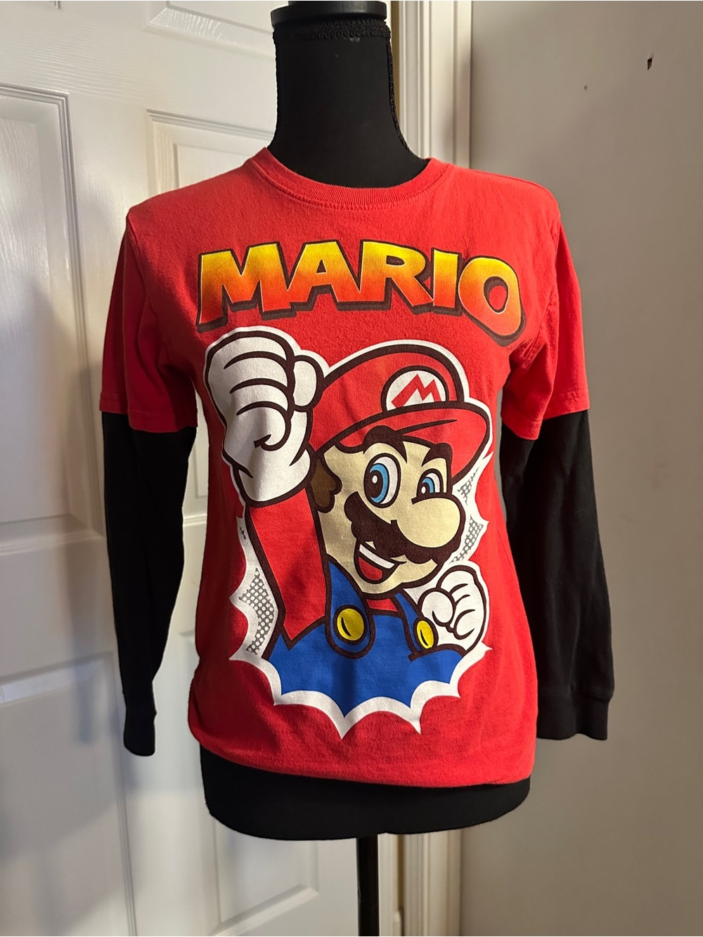Kids' Red Layered-Look Graphic Long Sleeve Tee